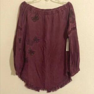 STANDARD GRACE Women's Off The Shoulder Blouse Top w Butterfly Embroidery Sz M